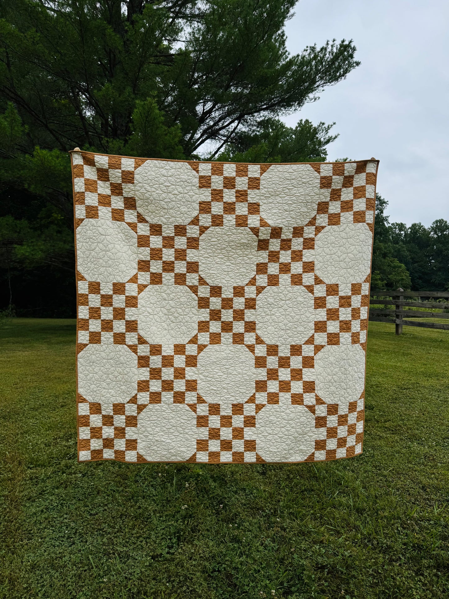 Tan & Cream Double Bubble - Finished Quilt - Handmade