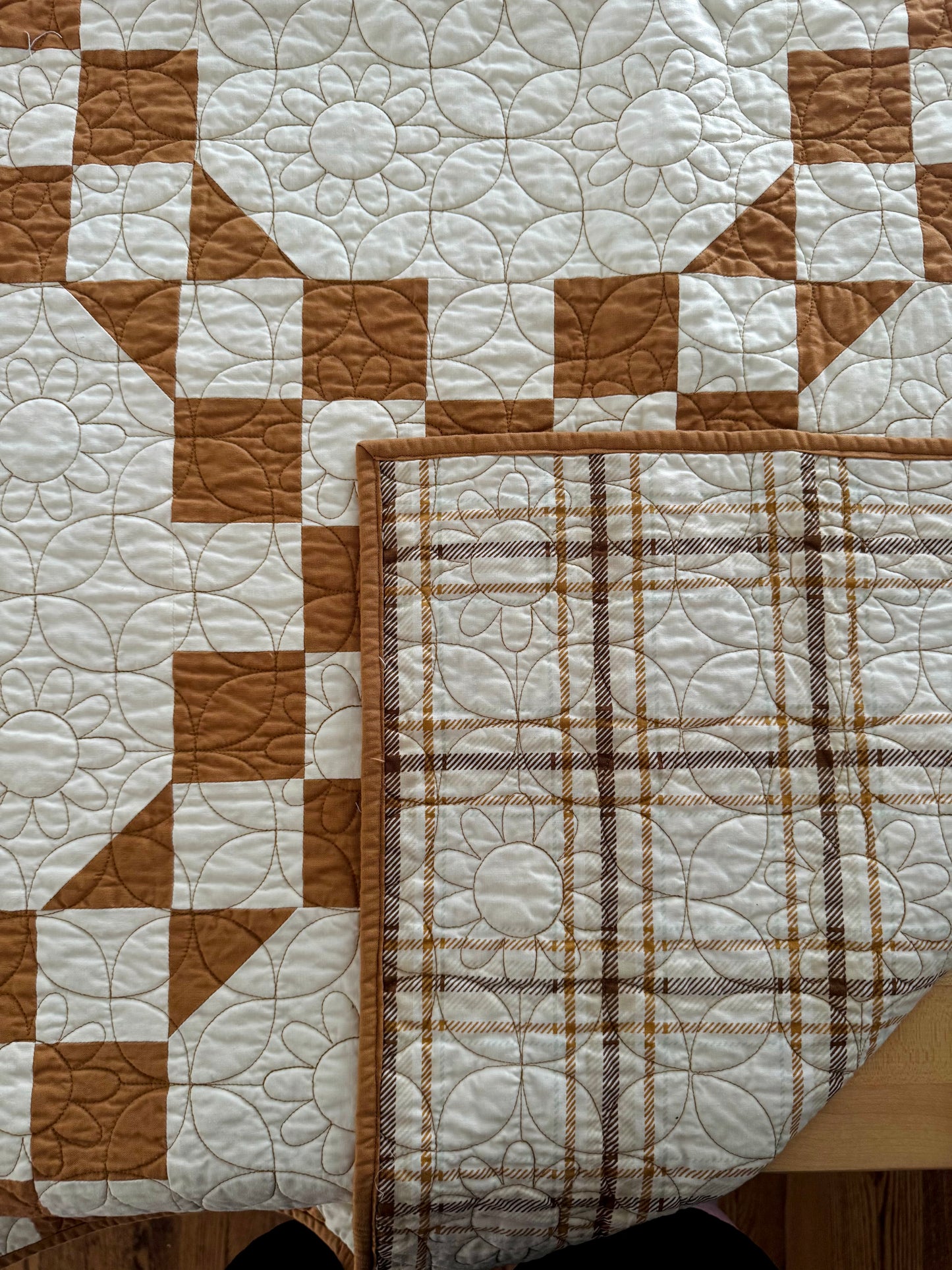 Tan & Cream Double Bubble - Finished Quilt - Handmade