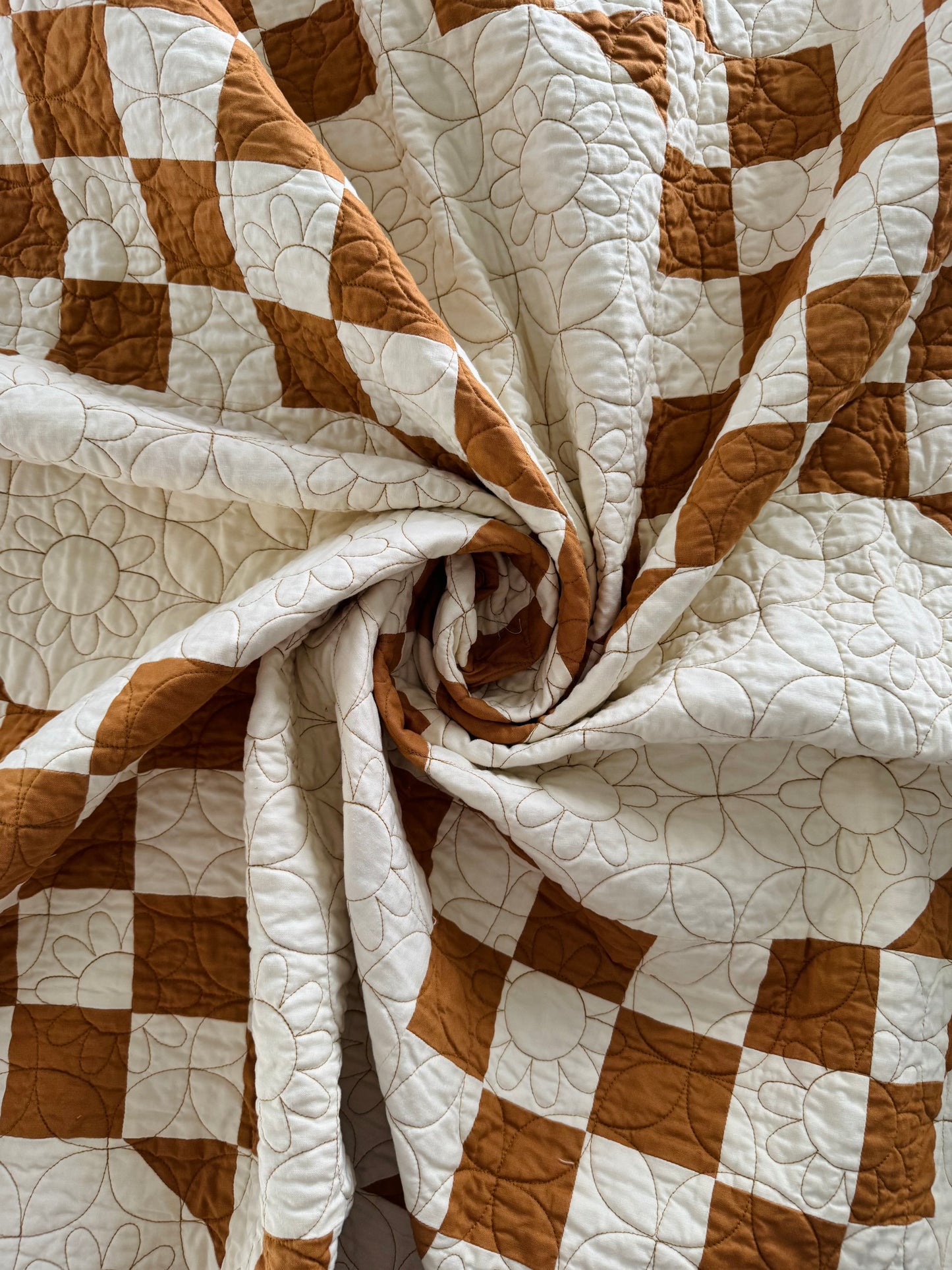 Tan & Cream Double Bubble - Finished Quilt - Handmade